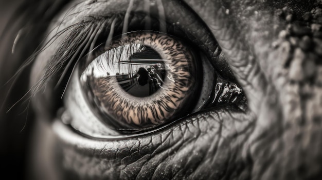 A close up of a giraffe eye