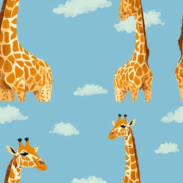 Foto un primo piano di una giraffa faccia e collo contro un cielo blu ai generativo