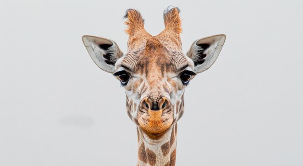 Foto il viso di una giraffa su uno sfondo bianco