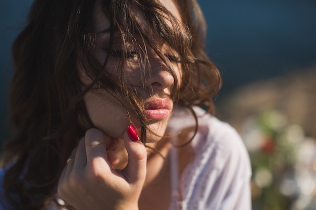 Close-up girl lips.