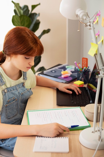 Close up girl reading notes