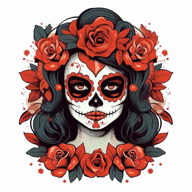 close up girl sugar skull face roses dia de muertos