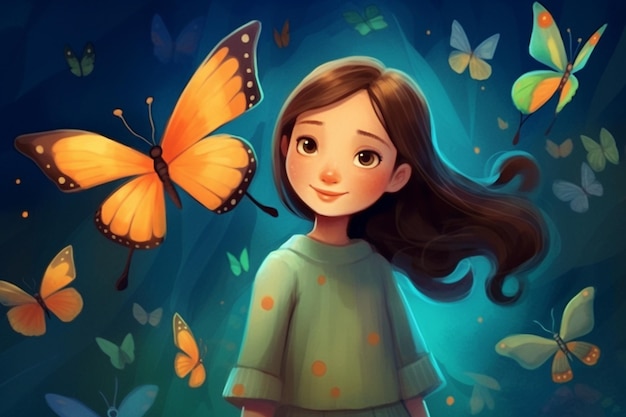 A close up of a girl with a butterfly in her hand generative ai