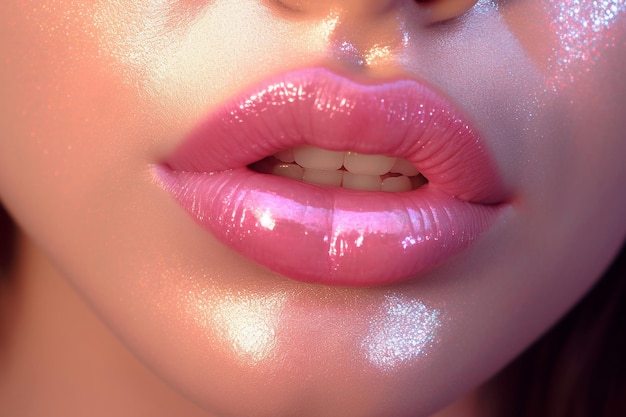 close up of a girls lips wearing