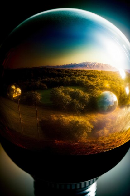 Photo a close up of a glass ball on a table generative ai