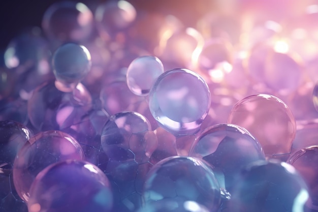 A close up of glass balls with a colorful background