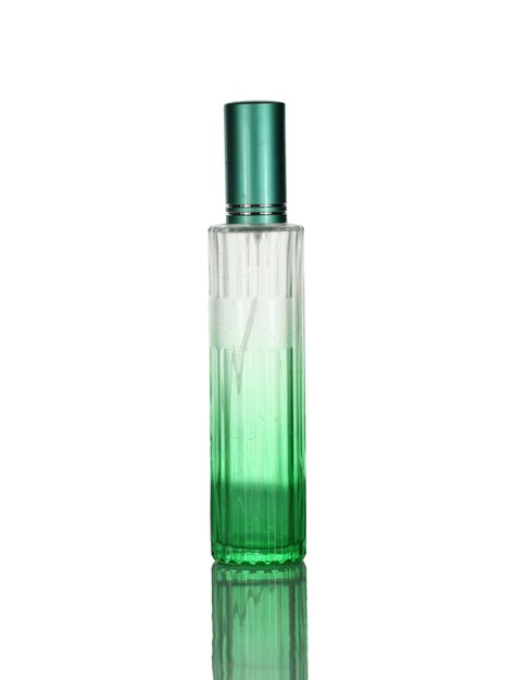 close-up of glass bottle against white background