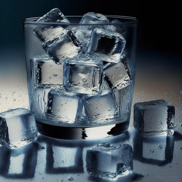 Close-up of glass clear glass filled with ice. real ice cubes\
for making a drink.