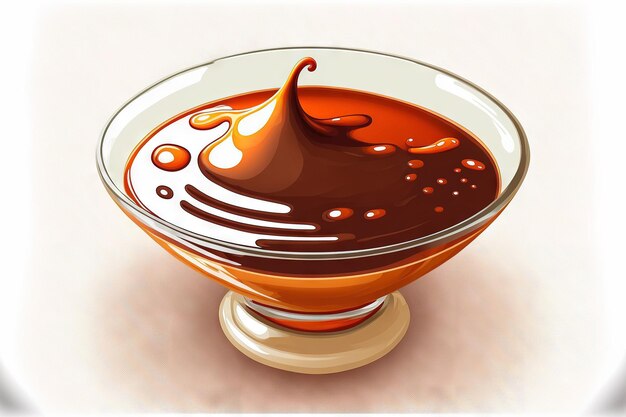 Close up of a glass dish with barbecue sauce On a white background alone