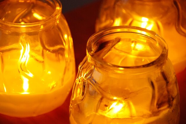 Close-up of glass jar on table