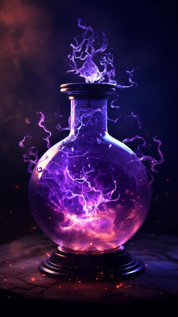 A close up of a glass jar with a purple liquid inside generative ai