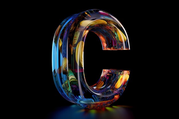 A close up of a glass letter with a black background generative ai