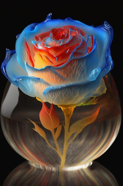 Photo close up of a glass vase with a rose in it generative ai