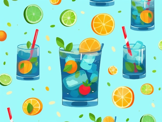 A close up of a glass of water with oranges and limes generative ai
