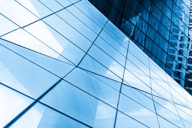 Close-up of glass windows of skyscrapers