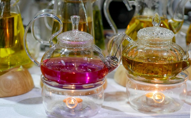 Close-up of glasses on table