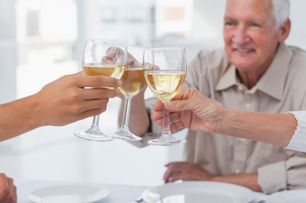 Close up of glasses of white wine