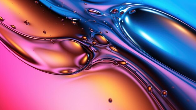 Foto il primo piano di una superficie liquida lucida astratta nei colori blu elettrico rosa caldo e verde neon con un'illustrazione 3d soft focus di esuberante