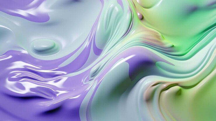 Photo the close up of a glossy liquid surface abstract in lavender mint green and olive green colors with a soft focus exuberant 3d illustration