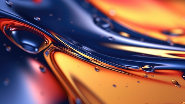 Photo the close up of a glossy liquid surface abstract in navy blue golden yellow and deep red colors with a soft focus exuberant 3d illustration