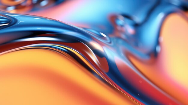 The close up of a glossy liquid surface abstract in red yellow and blue colors with a soft focus 3D illustration of exuberant