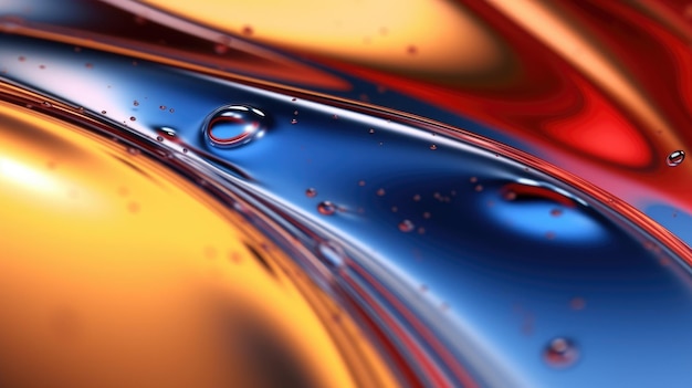 The close up of a glossy liquid surface abstract in red yellow and blue colors with a soft focus Exuberant 3D illustration