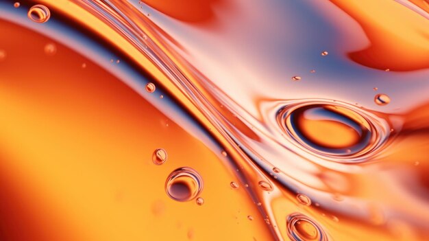 The close up of a glossy liquid surface abstract in tangerine orange and lemon yellow colors with a soft focus exuberant 3d illustration