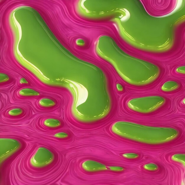 Foto il close-up di una superficie liquida lucida in colori verde lime brillante e rosa caldo con un focale morbido e