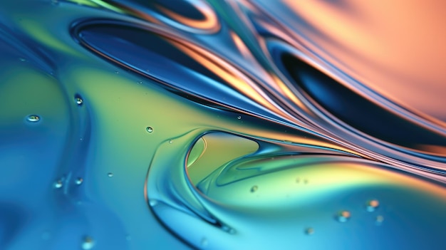 The close up of a glossy liquid surface in cool blue and green colors with a soft focus exuberant 3d illustration