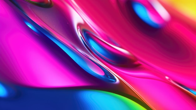 The close up of a glossy metal surface in hot pink electric blue and neon green colors with a soft focus Generative AI AIG30