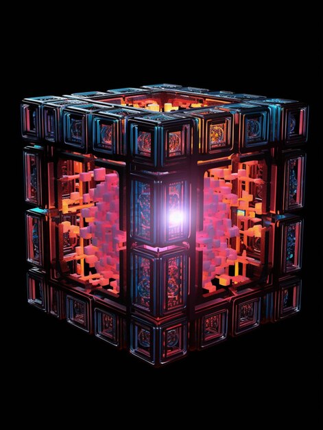 Photo a close up of a glowing cube with a black background generative ai