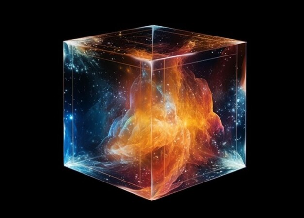 A close up of a glowing cube with a fire inside generative ai