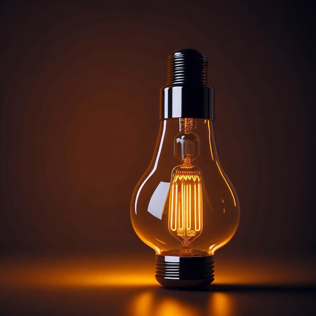 Close up glowing light bulb on orange background realistic highly detailed