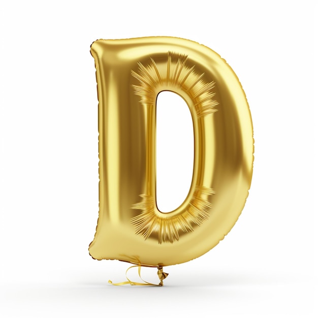 a close up of a gold balloon shaped like the letter d generative ai