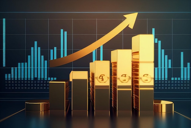 Close up of gold bar chart showing downward arrow generative ai