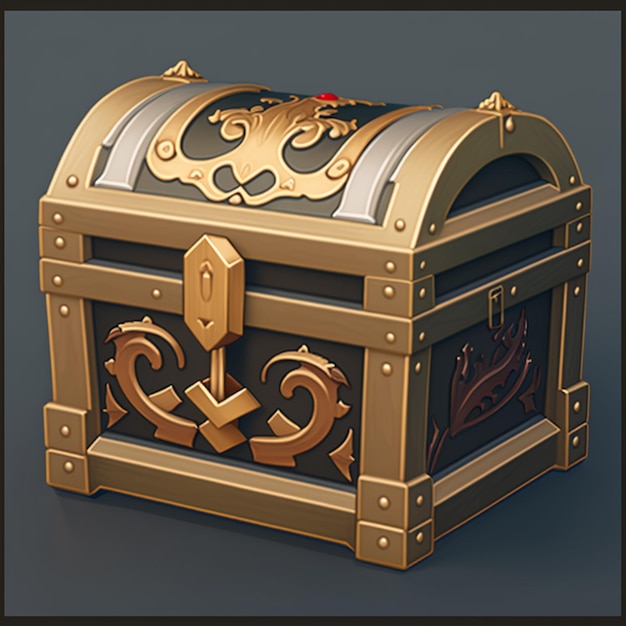 a close up of a gold and black chest with a dragon on it generative ai