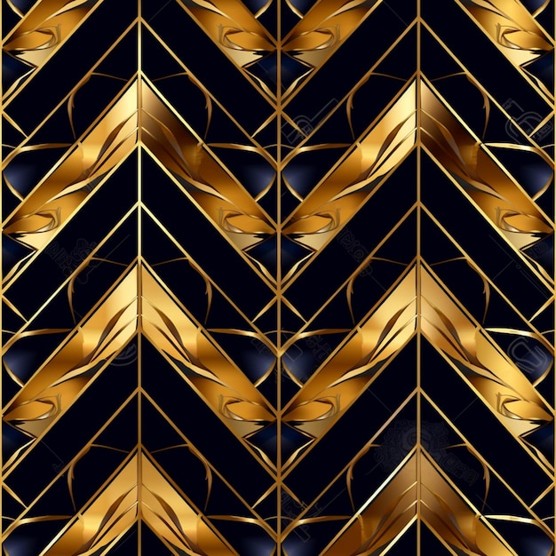 A close up of a gold and black chevroned pattern generative ai