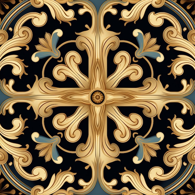 Photo a close up of a gold and black design on a black background generative ai