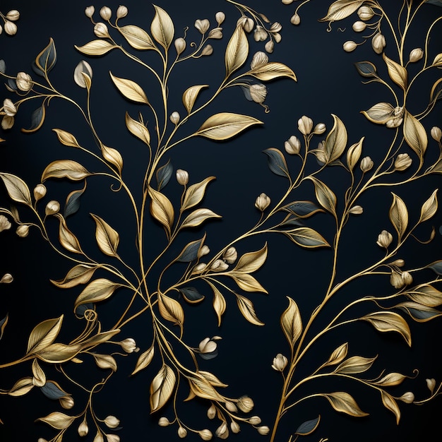 a close up of a gold and black floral design on a black background generative ai