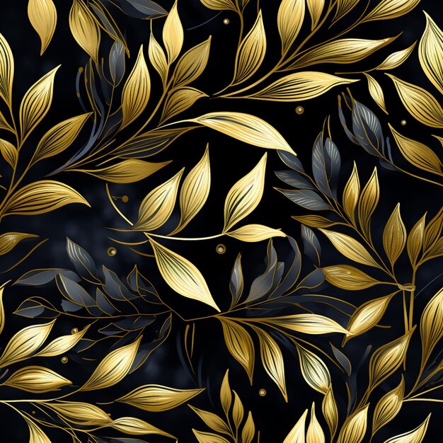 Photo a close up of a gold and black floral pattern generative ai