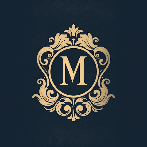 A close up of a gold and black logo with a letter m generative ai