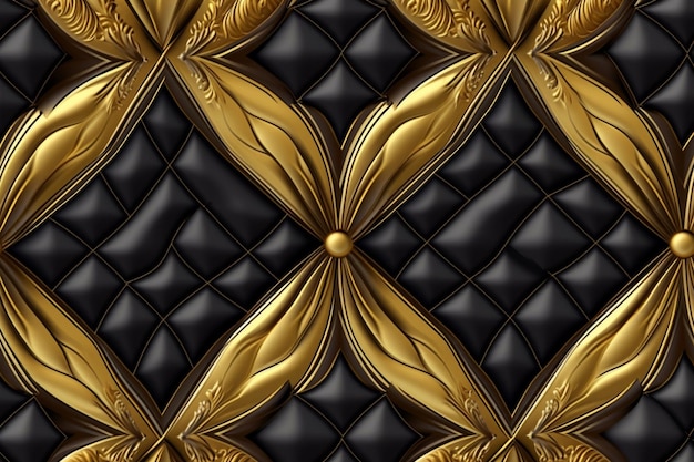 A close up of a gold and black quilted wallpaper with a diamond pattern generative ai