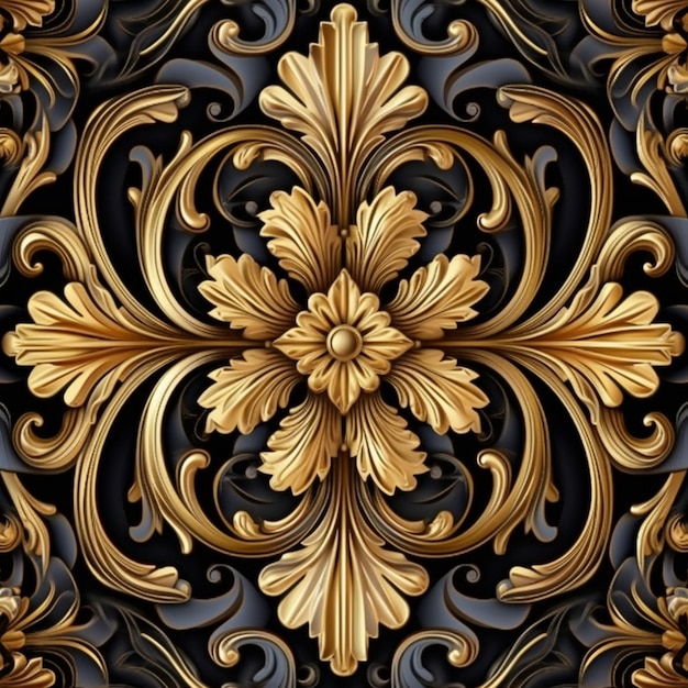 Premium Photo | A close up of a gold and black wall with a decorative ...