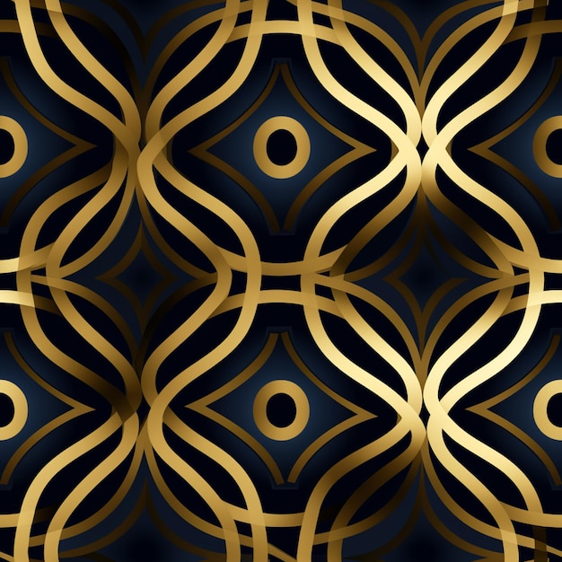 A close up of a gold and black wallpaper with circles generative ai