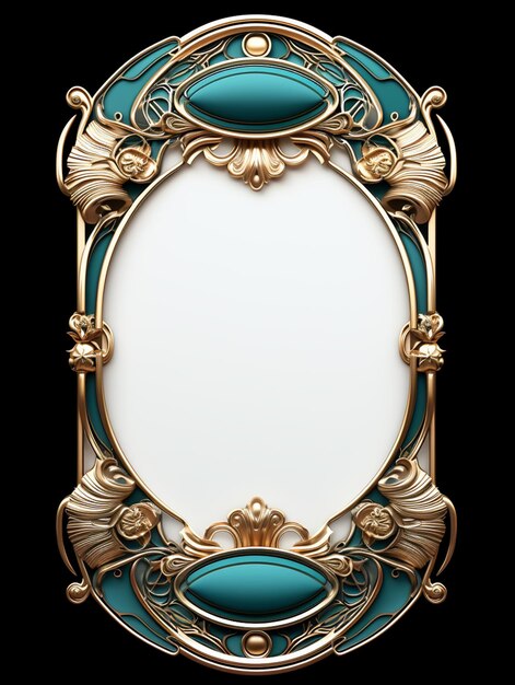 Photo a close up of a gold and blue frame with a black background generative ai