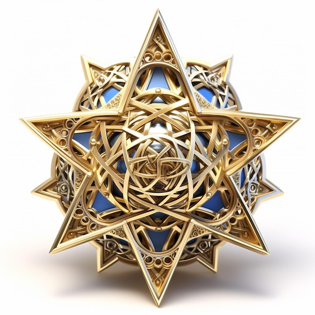 a close up of a gold and blue star of david generative ai