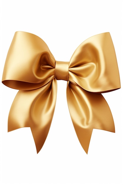 A close up of a gold bow on a white background generative ai