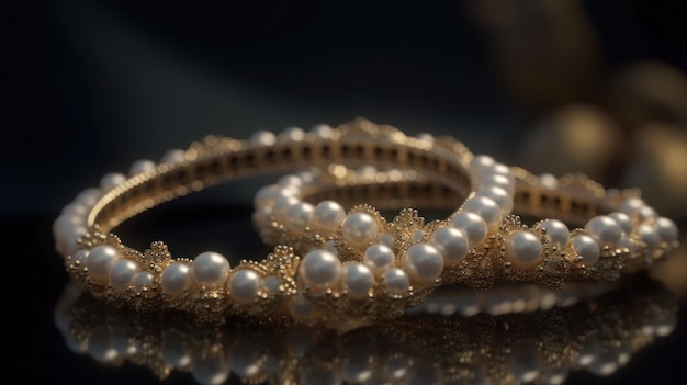 A close up of gold bracelets on a table