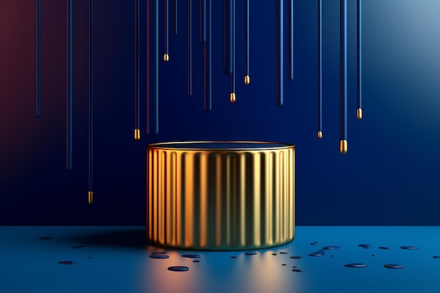 a close up of a gold candle on a blue surface generative ai