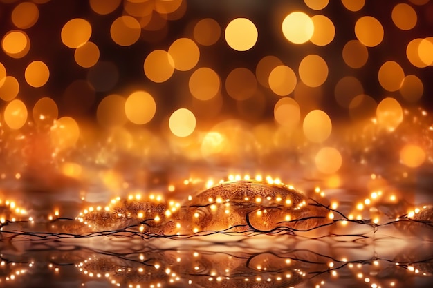 A close up of a gold christmas lights